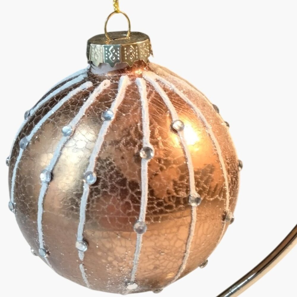 Crackle Finish Gold Rhinestone Christmas Ornament Glass